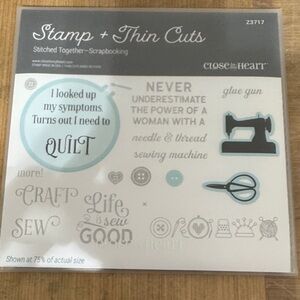 Close To My Heart Stitched Together Stamp & Thin Cuts - Sewing Themed
